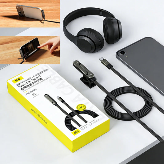 Type-C Foldable Charging Cable with Stand 240W Fast Charge 2-in-1 Cord for Phone/Tablet Type-C to C & USB-A to C