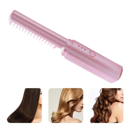 110-220V 2000mAh Battery Straightener Brush Hair Straightener Brush 3 Levels Anti-Scald Heat Up Cordless Rechargeable Hot Comb