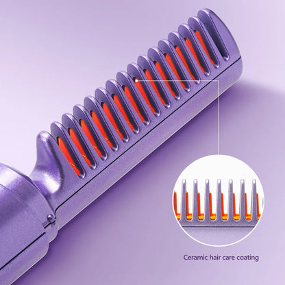 110-220V 2000mAh Battery Straightener Brush Hair Straightener Brush 3 Levels Anti-Scald Heat Up Cordless Rechargeable Hot Comb