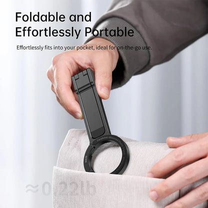 Portable Alloy Magnetic Phone Tripod Dual-Sided Foldable Desk Stand Carabiner Design with 3 Magnetic Rings for iPhone 14 15 16