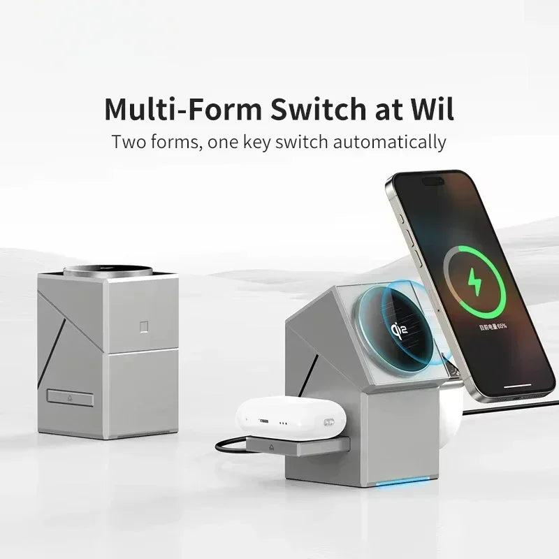 Magsafe Qi2 3-in-1 Wireless Charger with Auto-Rotating Dock for IPhone 16/15/14 Pro Max, AirPods, and IWatch Fast Charging