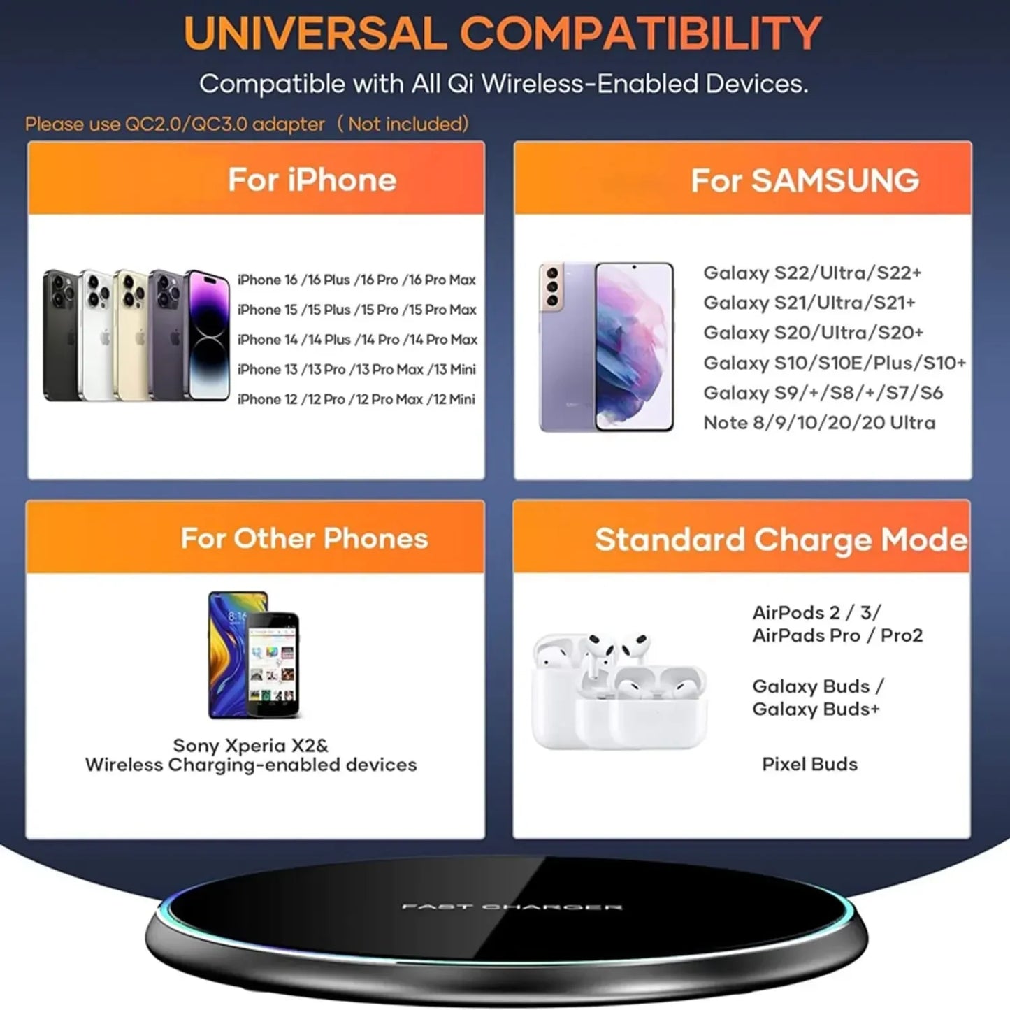 30W Desktop LED Wireless Charger Pad Phone Holder For iPhone 17 16 15 14 13 Pro Max Samsung Xiaomi Induction Fast Charging Stand