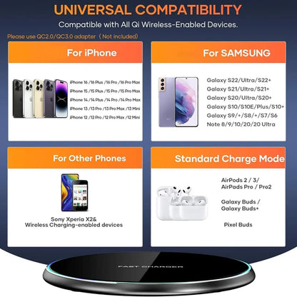 30W Desktop LED Wireless Charger Pad Phone Holder For iPhone 17 16 15 14 13 Pro Max Samsung Xiaomi Induction Fast Charging Stand