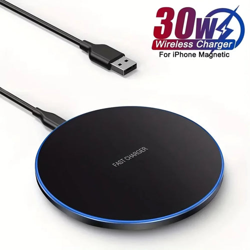 30W Desktop LED Wireless Charger Pad Phone Holder For iPhone 17 16 15 14 13 Pro Max Samsung Xiaomi Induction Fast Charging Stand