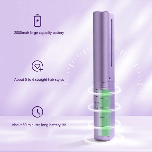 110-220V 2000mAh Battery Straightener Brush Hair Straightener Brush 3 Levels Anti-Scald Heat Up Cordless Rechargeable Hot Comb