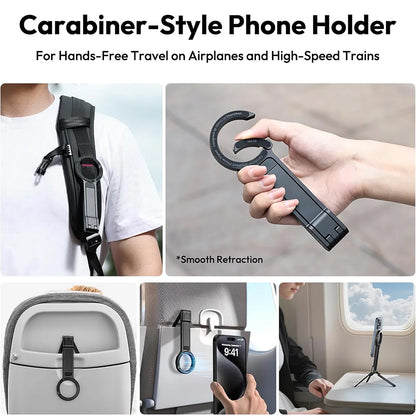 Portable Alloy Magnetic Phone Tripod Dual-Sided Foldable Desk Stand Carabiner Design with 3 Magnetic Rings for iPhone 14 15 16