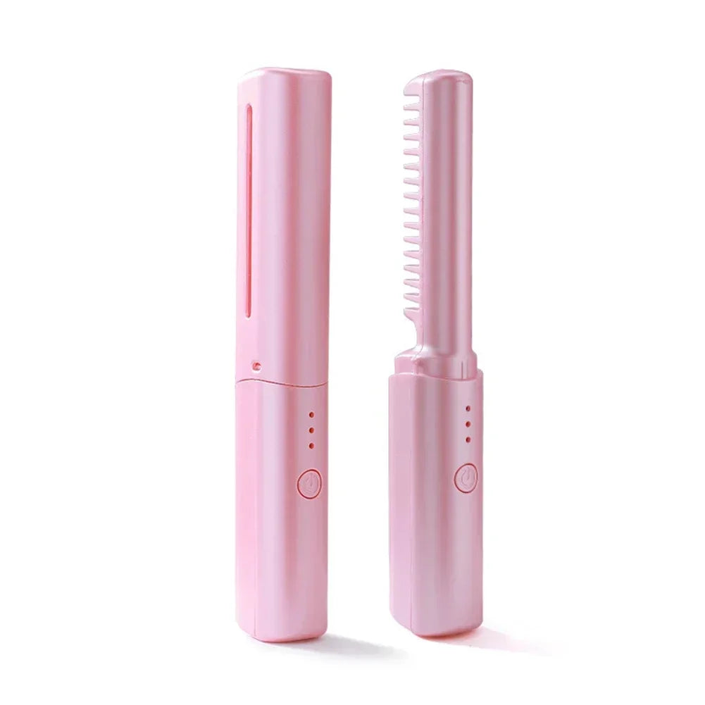 110-220V 2000mAh Battery Straightener Brush Hair Straightener Brush 3 Levels Anti-Scald Heat Up Cordless Rechargeable Hot Comb