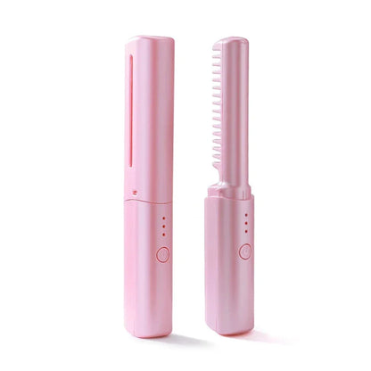 110-220V 2000mAh Battery Straightener Brush Hair Straightener Brush 3 Levels Anti-Scald Heat Up Cordless Rechargeable Hot Comb