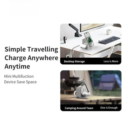 Magsafe Qi2 3-in-1 Wireless Charger with Auto-Rotating Dock for IPhone 16/15/14 Pro Max, AirPods, and IWatch Fast Charging