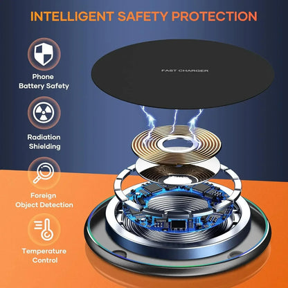 30W Desktop LED Wireless Charger Pad Phone Holder For iPhone 17 16 15 14 13 Pro Max Samsung Xiaomi Induction Fast Charging Stand