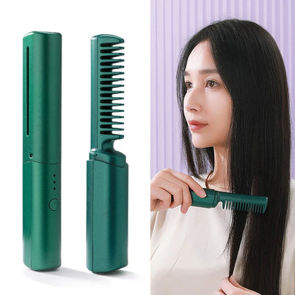 110-220V 2000mAh Battery Straightener Brush Hair Straightener Brush 3 Levels Anti-Scald Heat Up Cordless Rechargeable Hot Comb